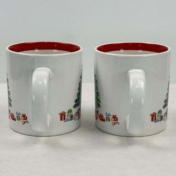 Set Of 2 Vintage Christmas Tree Mugs Himark Japan 12 oz White Red Ceramic Coffee - Picture 7 of 11